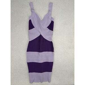 Herve Leger V Neck Sleeveless Bandage Dress Purple Stripe Sz S Bodycon Cocktail